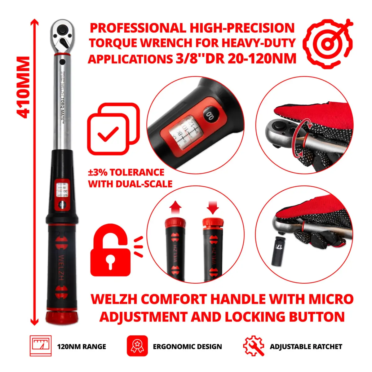 Torque Wrench ''Torq-Mate' 3/8''DR 20-120Nm - Image 3