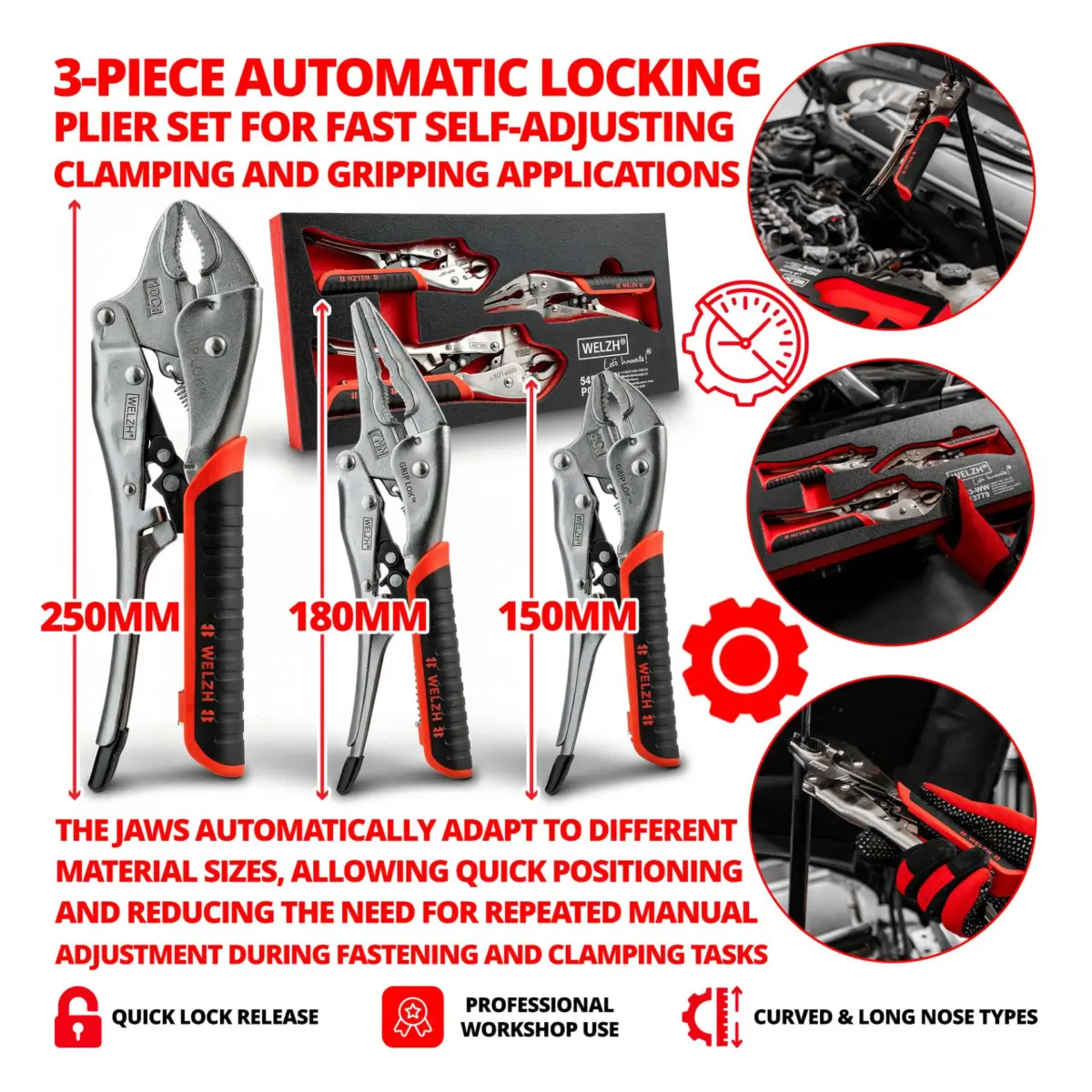3-Piece Automatic Grip-Lok? Locking Plier Set ; - Image 4