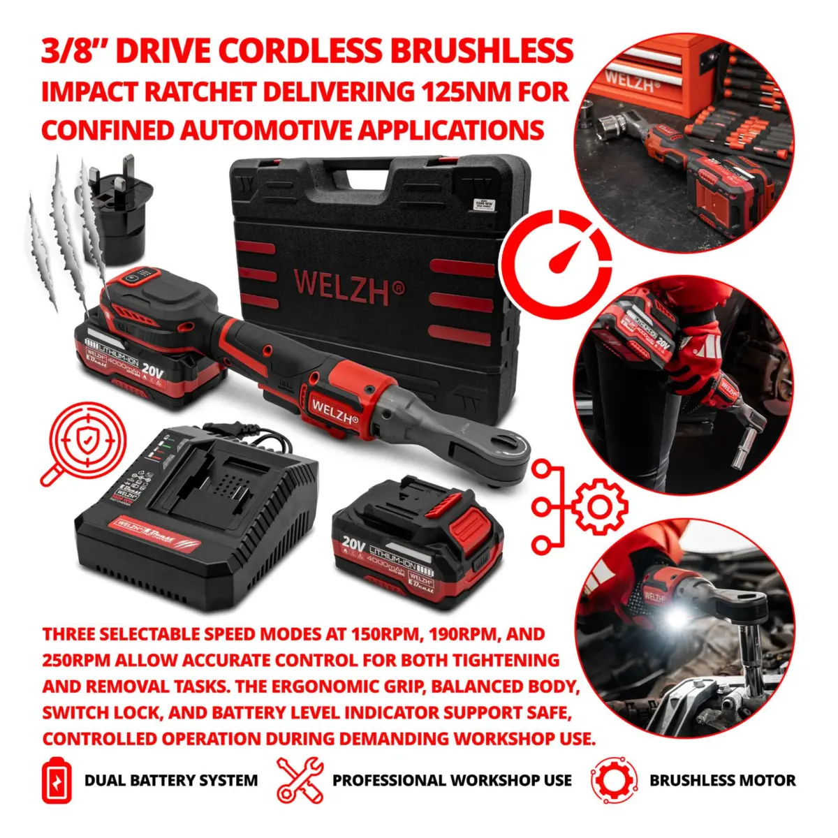 E-Beast? Cordless Brushless Impact Ratchet 3/8'dr; 125NM - Image 3