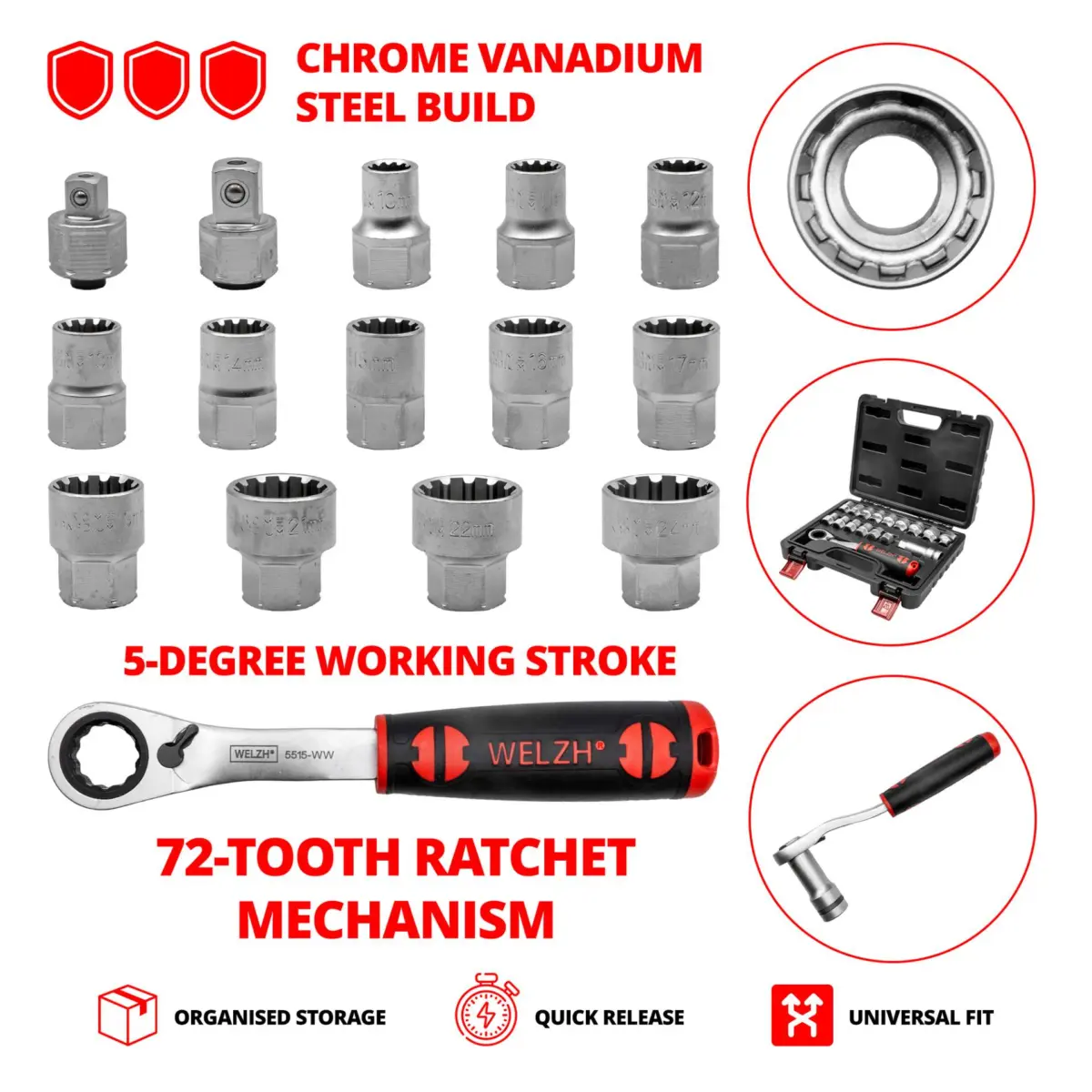 Socket Set; 17-Piece Go-Through, 3/8'', 1/2'' - Image 3