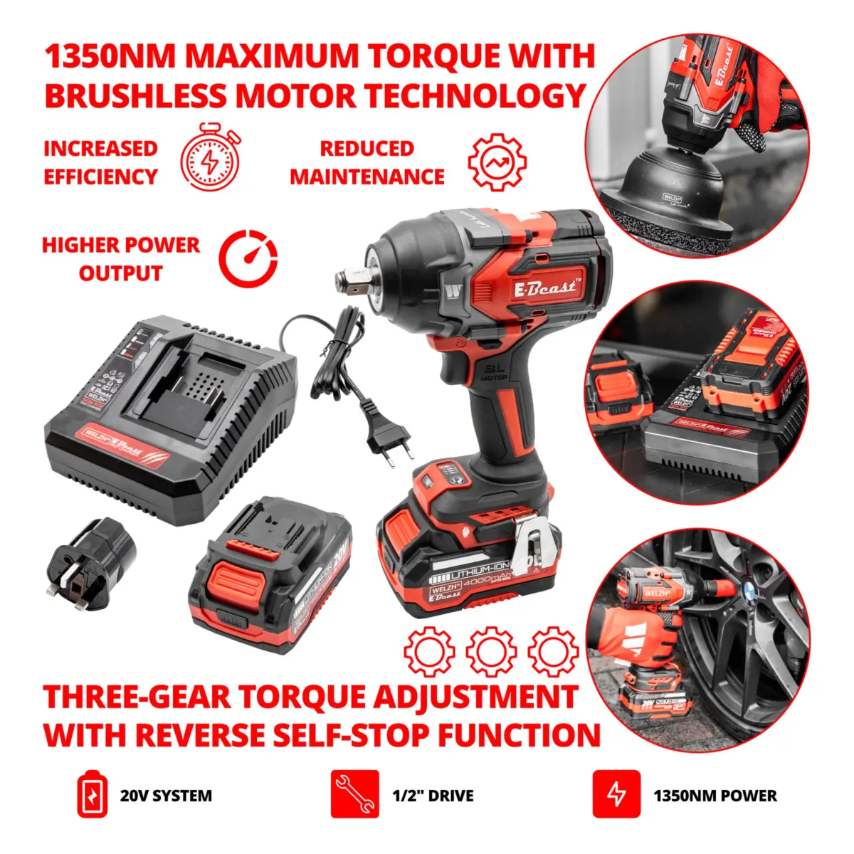 E-Beast? Cordless Brushless Impact Wrench1/2'd; 1350NM - Image 4