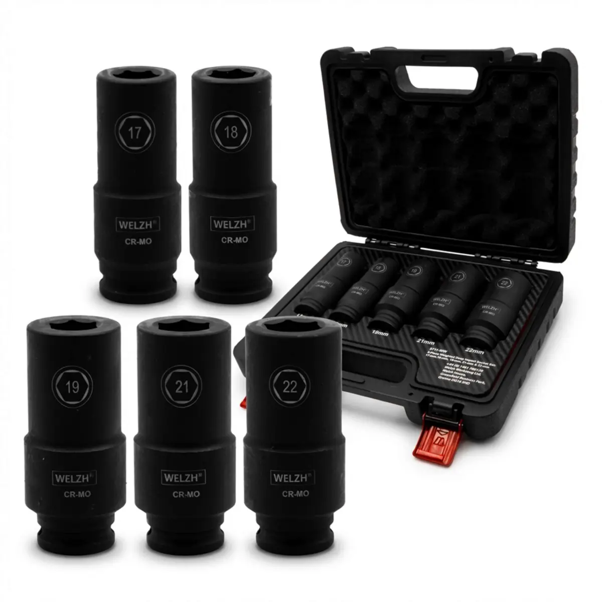 5-Piece Weighted Deep Impact Socket Set; 17-mm,18-mm, 19-mm, 21-mm & 22-mm