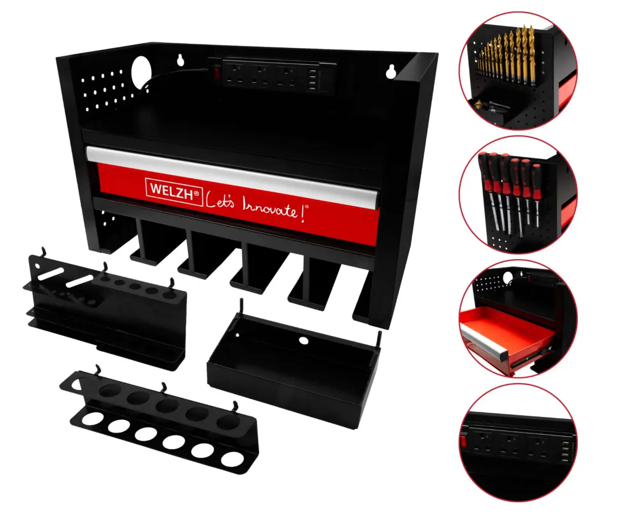 Battery Tool Storage Rack With Draw and UK Power Point - Image 2