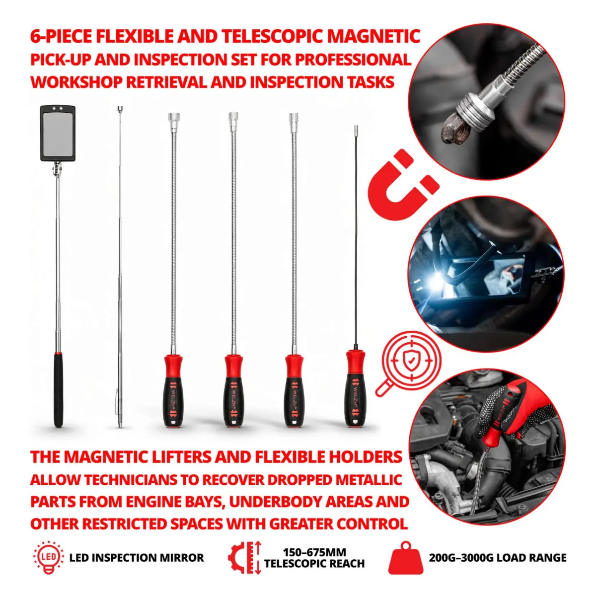6-Piece Flexible & Telescopic Magnetic Holder & Mirror Set - Image 3