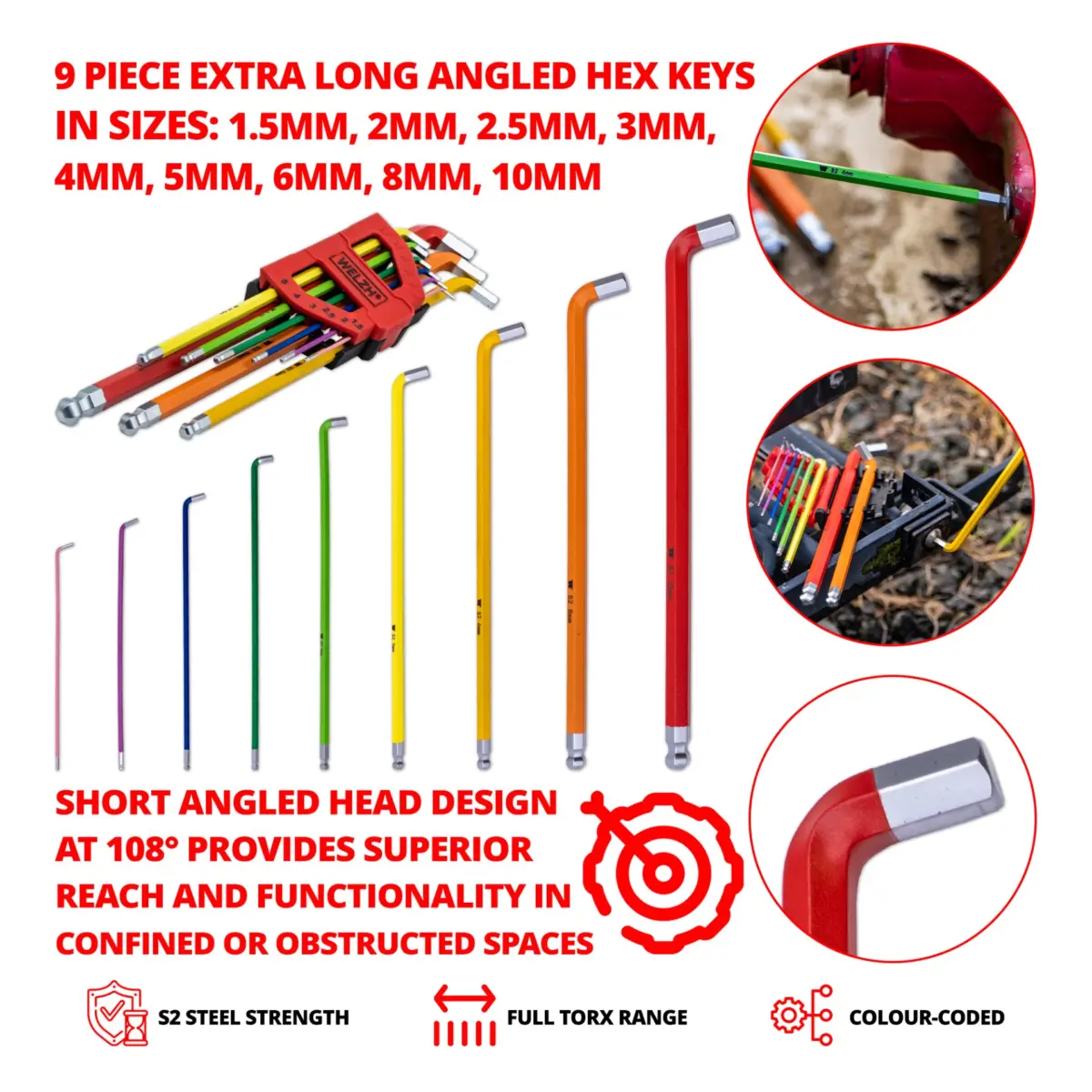 9-Piece Extra Long Angled Stubby Head Hex Keys - Image 4