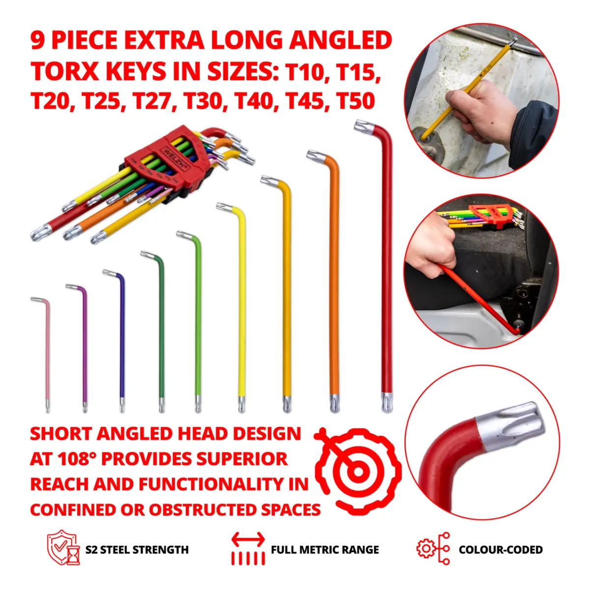 9-Piece Extra Long Angled Stubby Head Torx Keys - Image 4