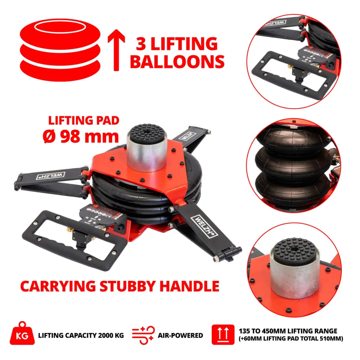 Pneumatic Balloon Jack-Mate™ 3-Tier Stubby Handled 2000kg - Image 2