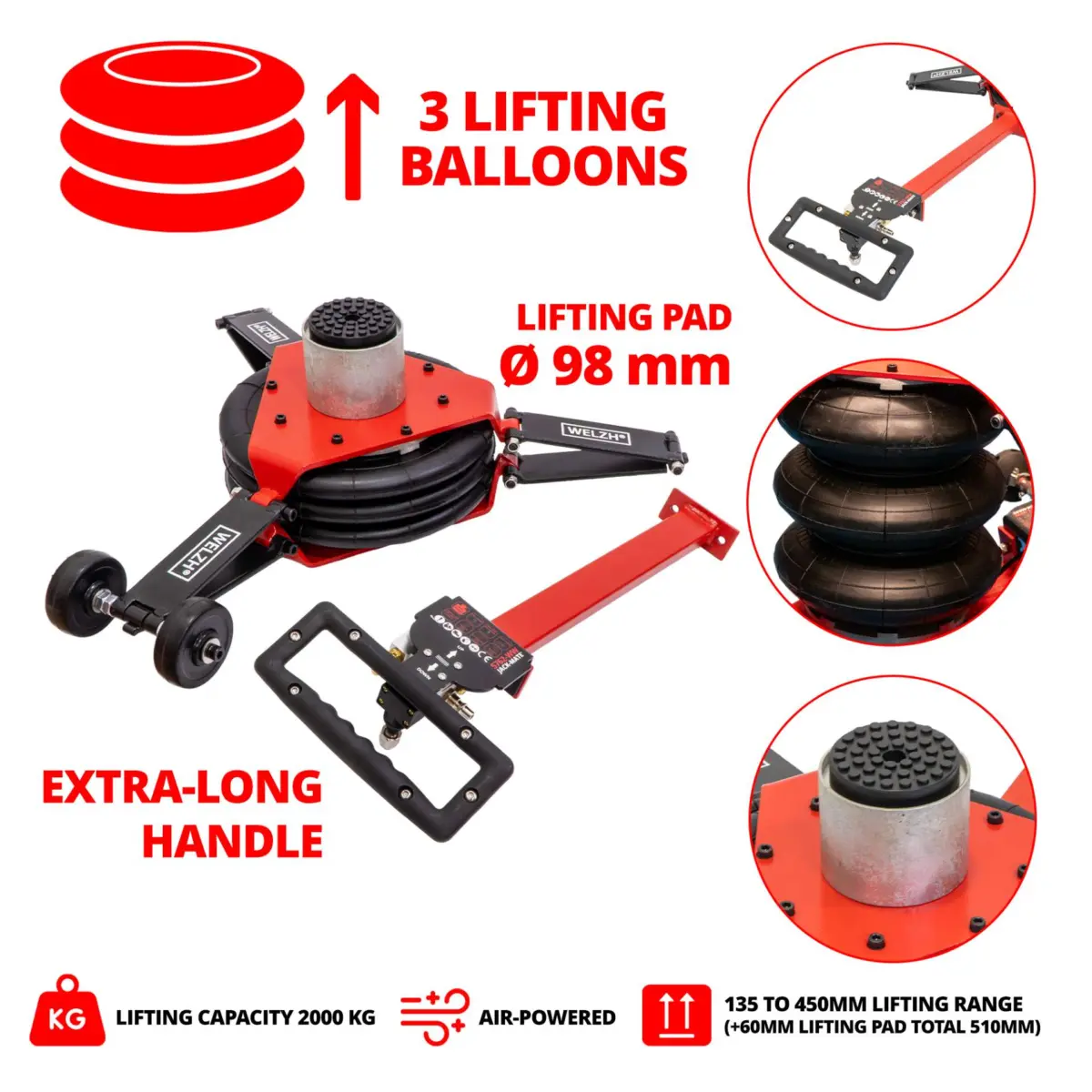 Pneumatic Balloon Jack-Mate™ 3-Tier Long Handled 2000kg - Image 2