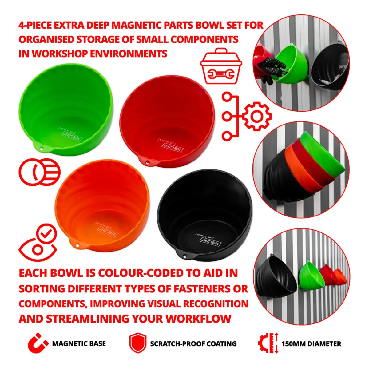 4-Piece Extra Deep Magnetic Parts Bowls - Image 2