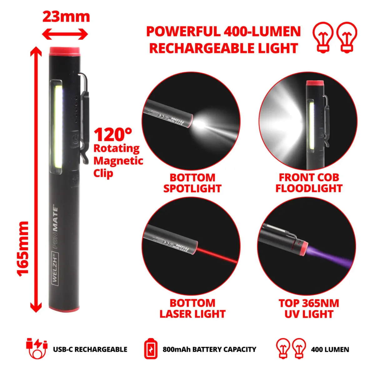 Pen-Mate; 400-Lumen Rechargeable + UV Light - Image 3