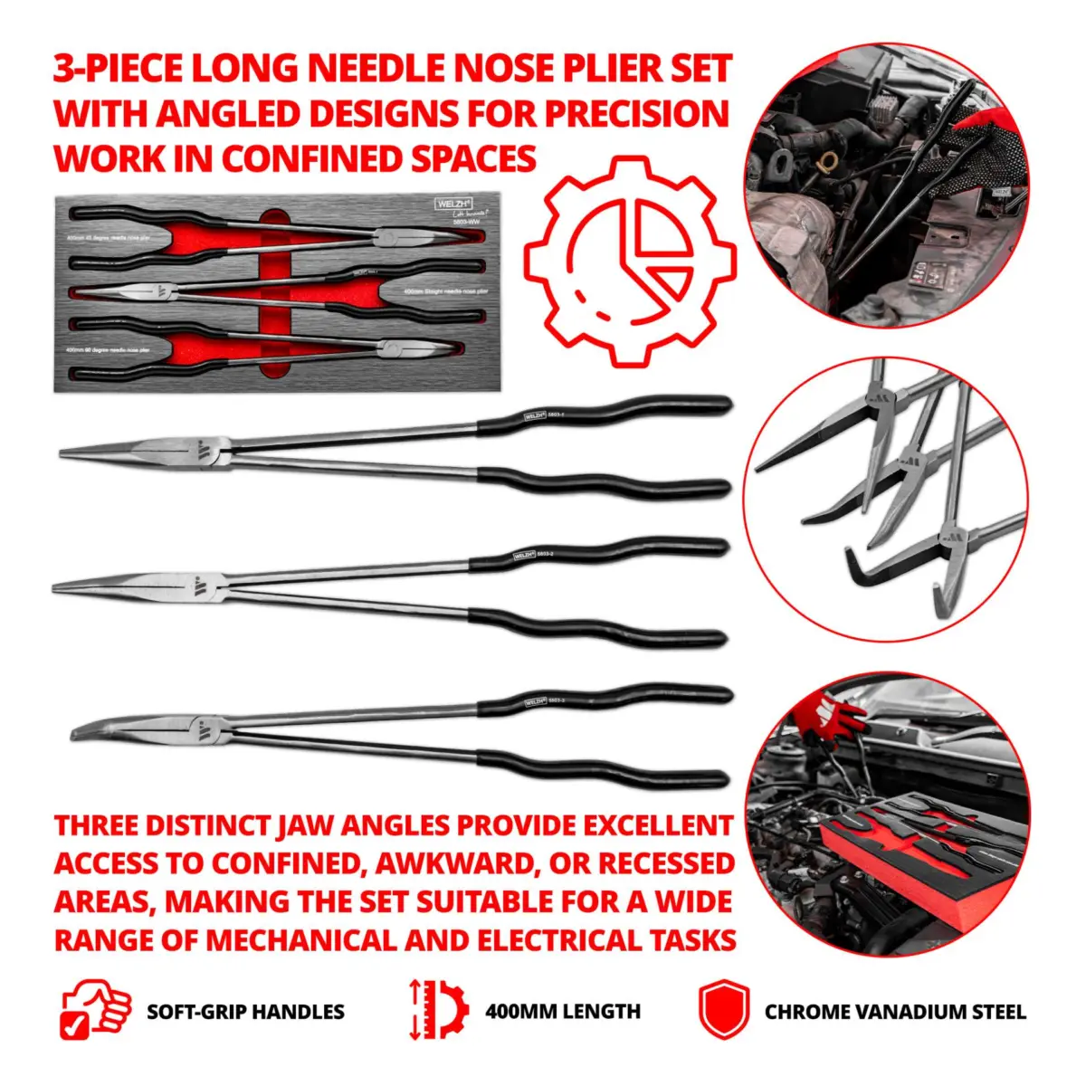 3-Piece Extra Long Needle Nose Plier Set - Image 3