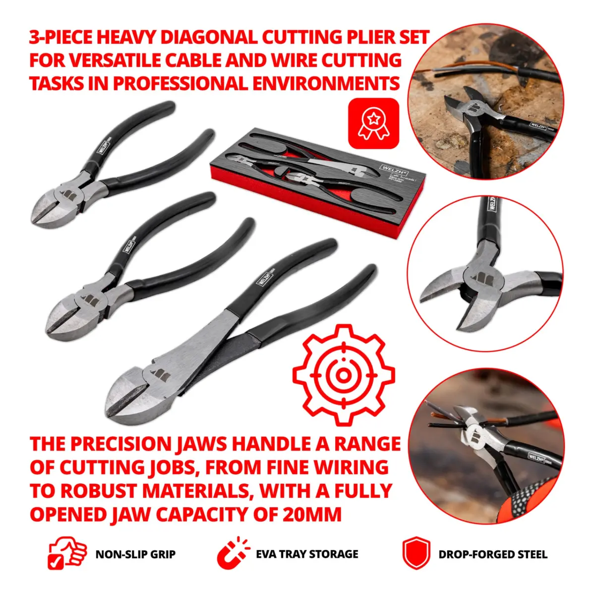 3-Piece Heavy Diagonal Cutting Plier Set - Image 3