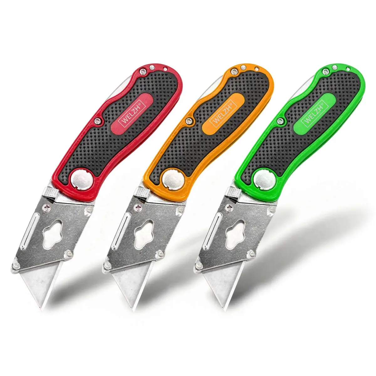 3-Piece Knife Kit; Folding with Clip,''Orange, Red & Green"
