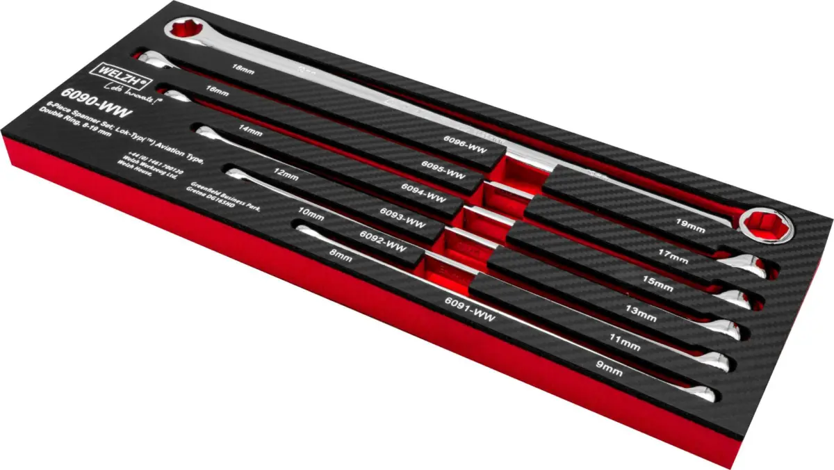 6-Piece Spanner Set; Lok-Typ(?) Aviation Type, Double Ring, 8-19 mm
