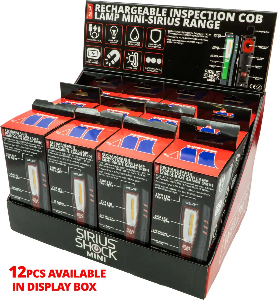 Rechargeable Inspection Cob Lamp; Mini-Sirius Range (Red) - Image 2
