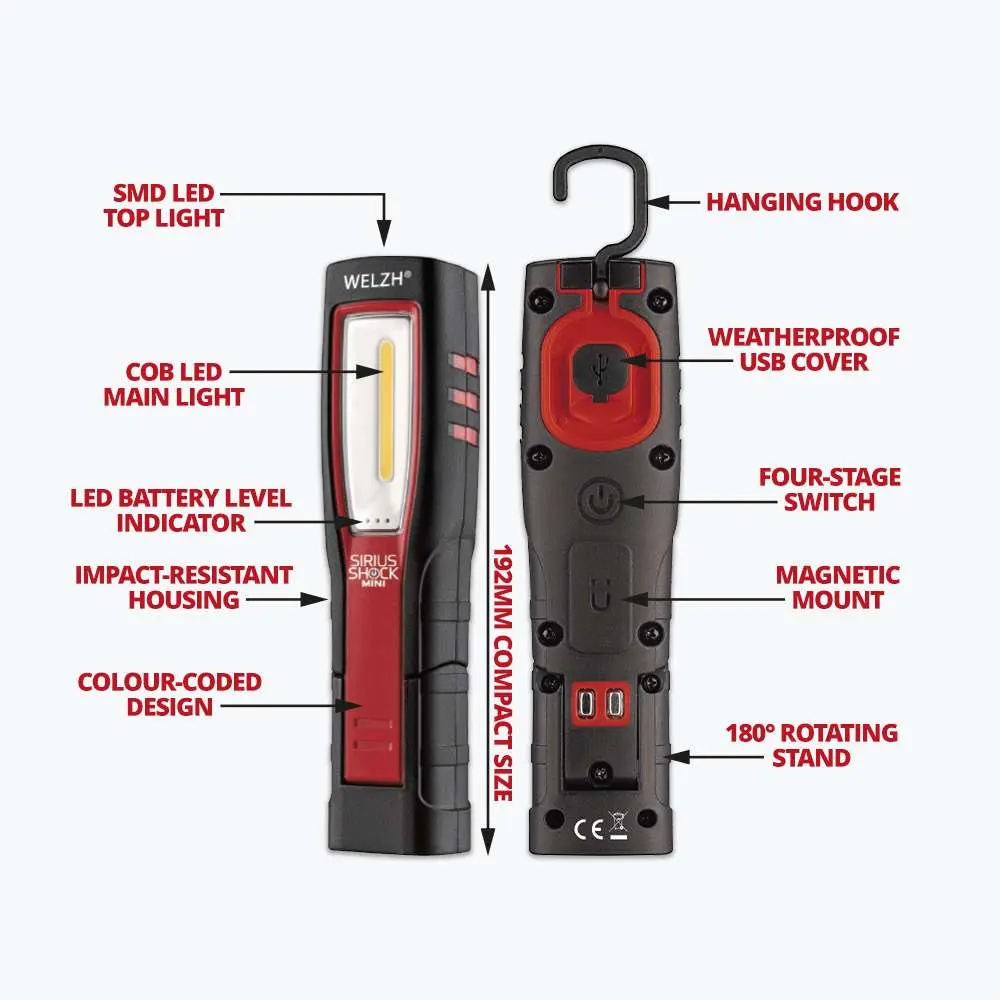 Rechargeable Inspection Cob Lamp; Mini-Sirius Range (Red) - Image 4