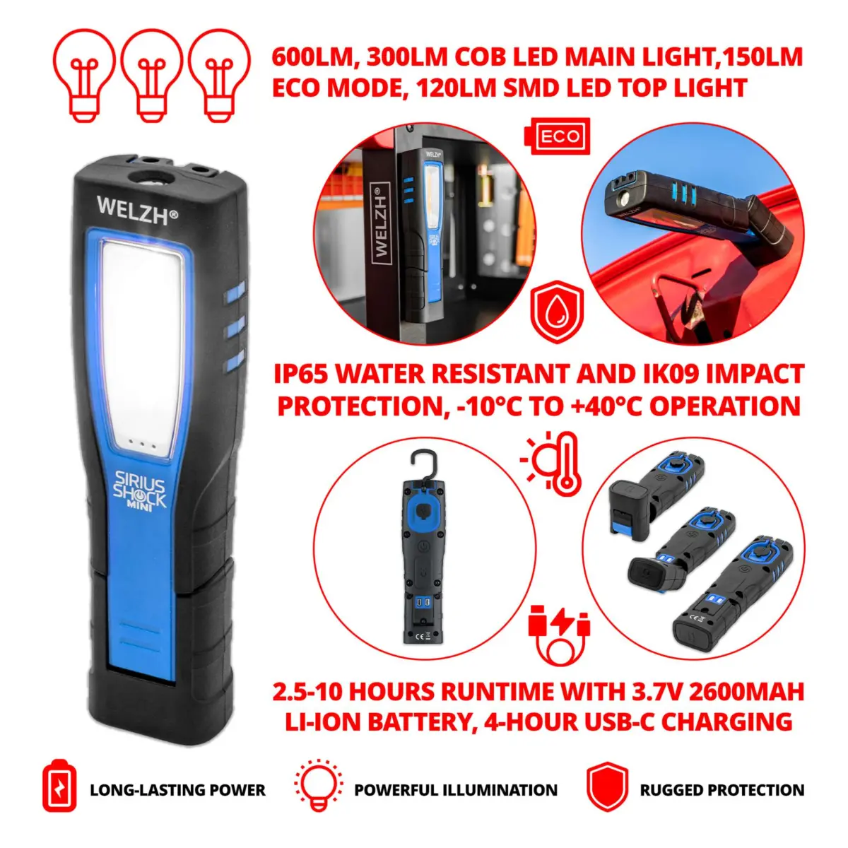 Rechargeable Inspection Cob Lamp; Mini-Sirius Range (Blue) - Image 3