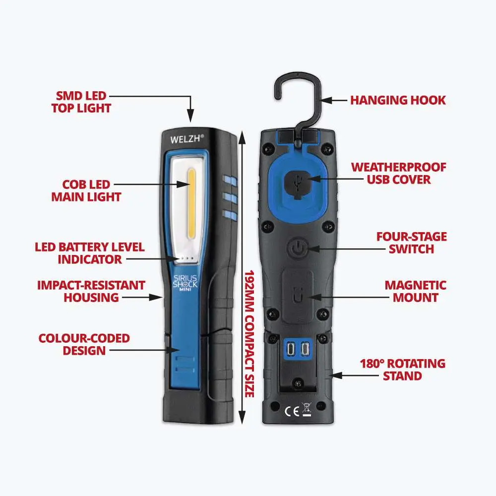 Rechargeable Inspection Cob Lamp; Mini-Sirius Range (Blue) - Image 4