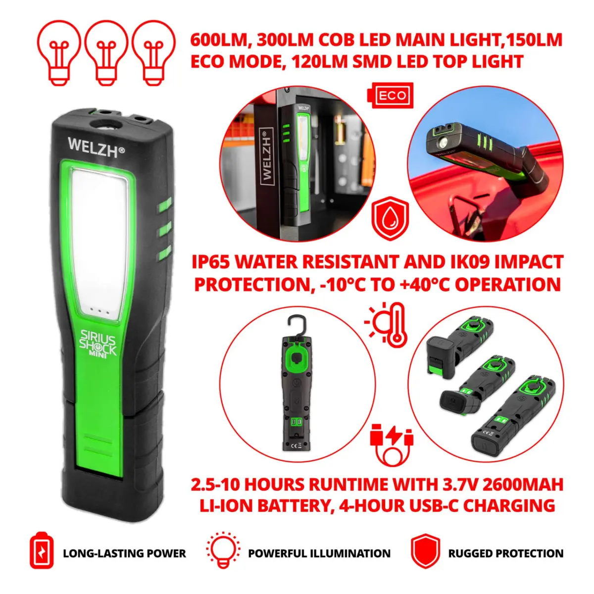 Rechargeable Inspection Cob Lamp;Mini-Sirius Range (Green) - Image 3