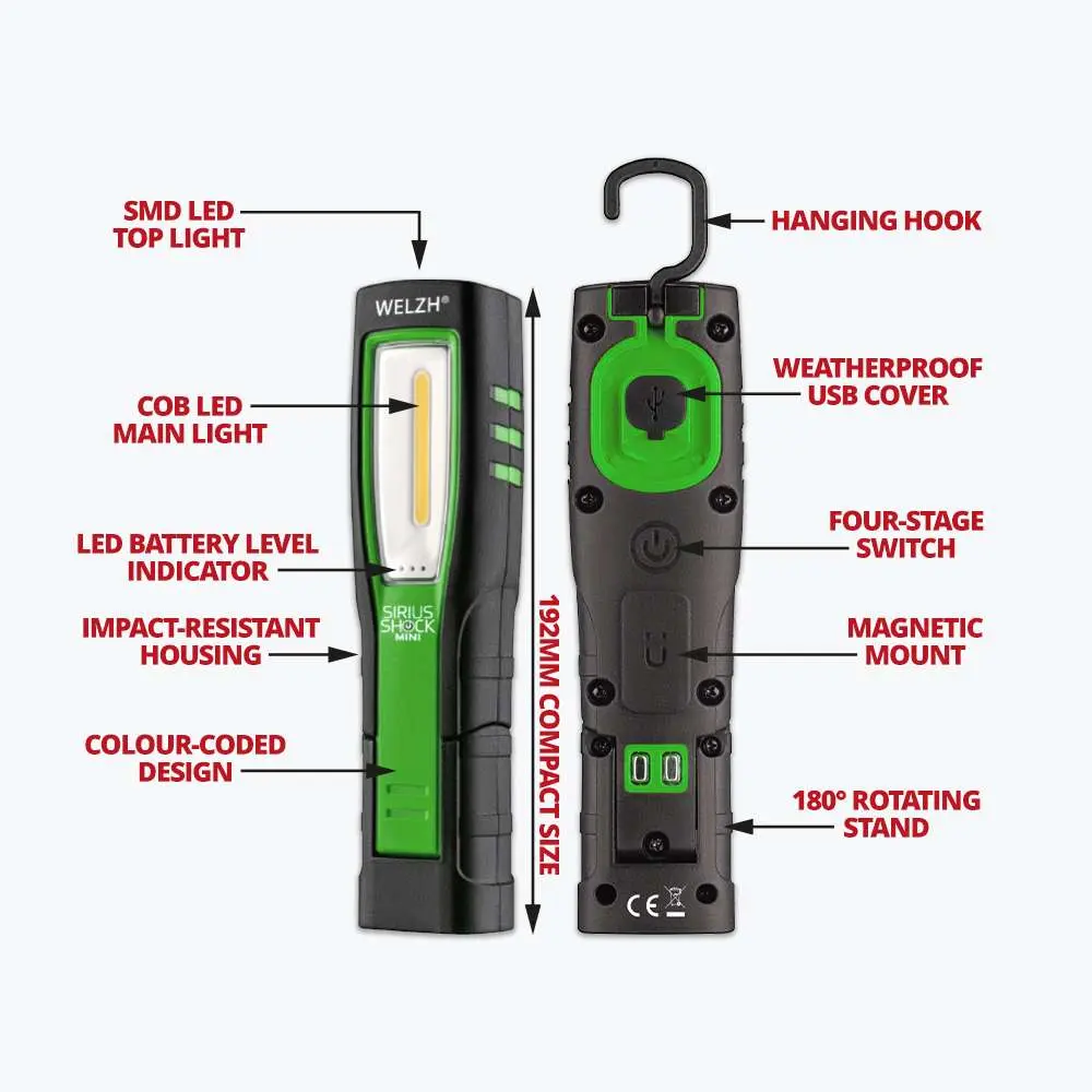 Rechargeable Inspection Cob Lamp;Mini-Sirius Range (Green) - Image 4