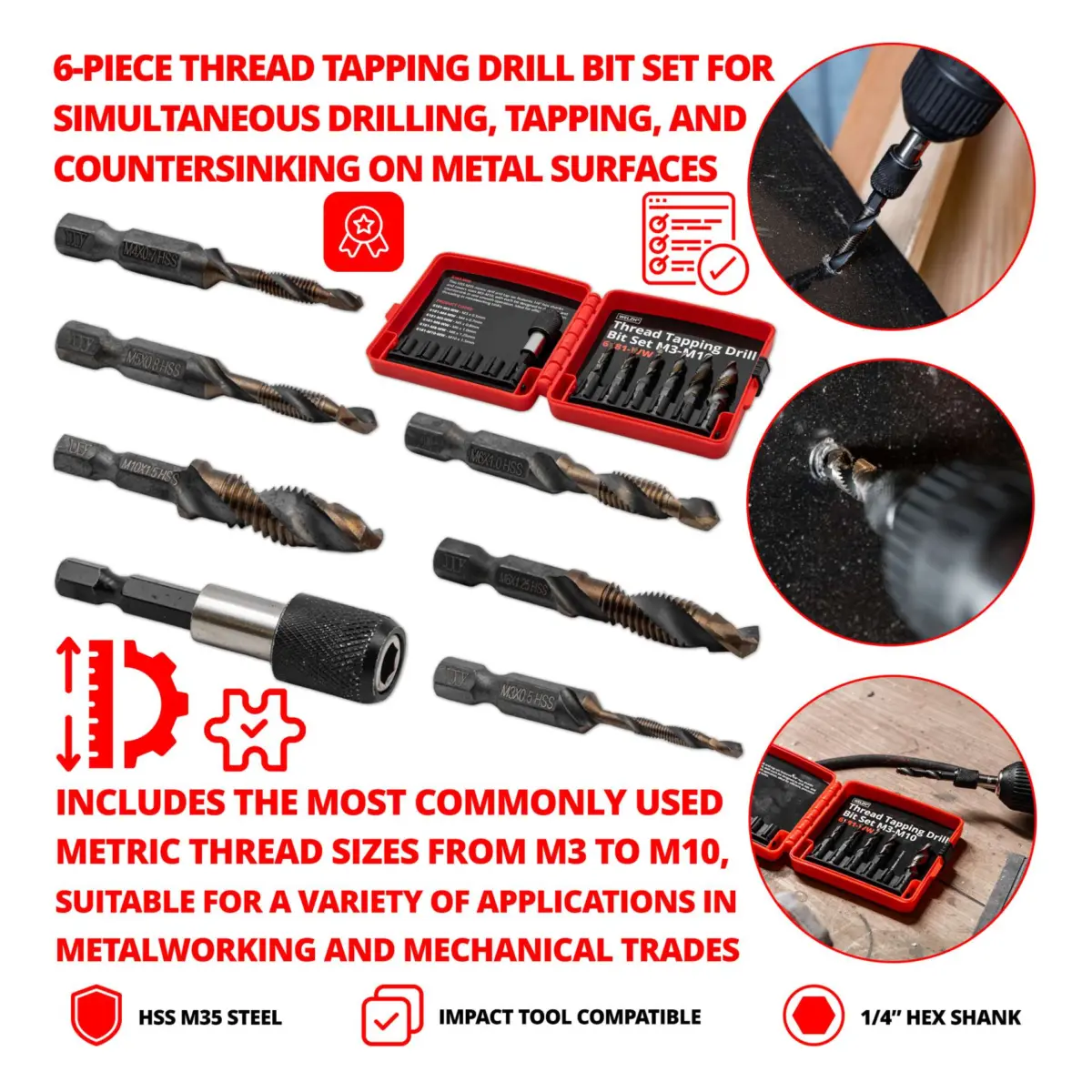Thread Taping Drill Bit Set; M3-M10 - Image 3