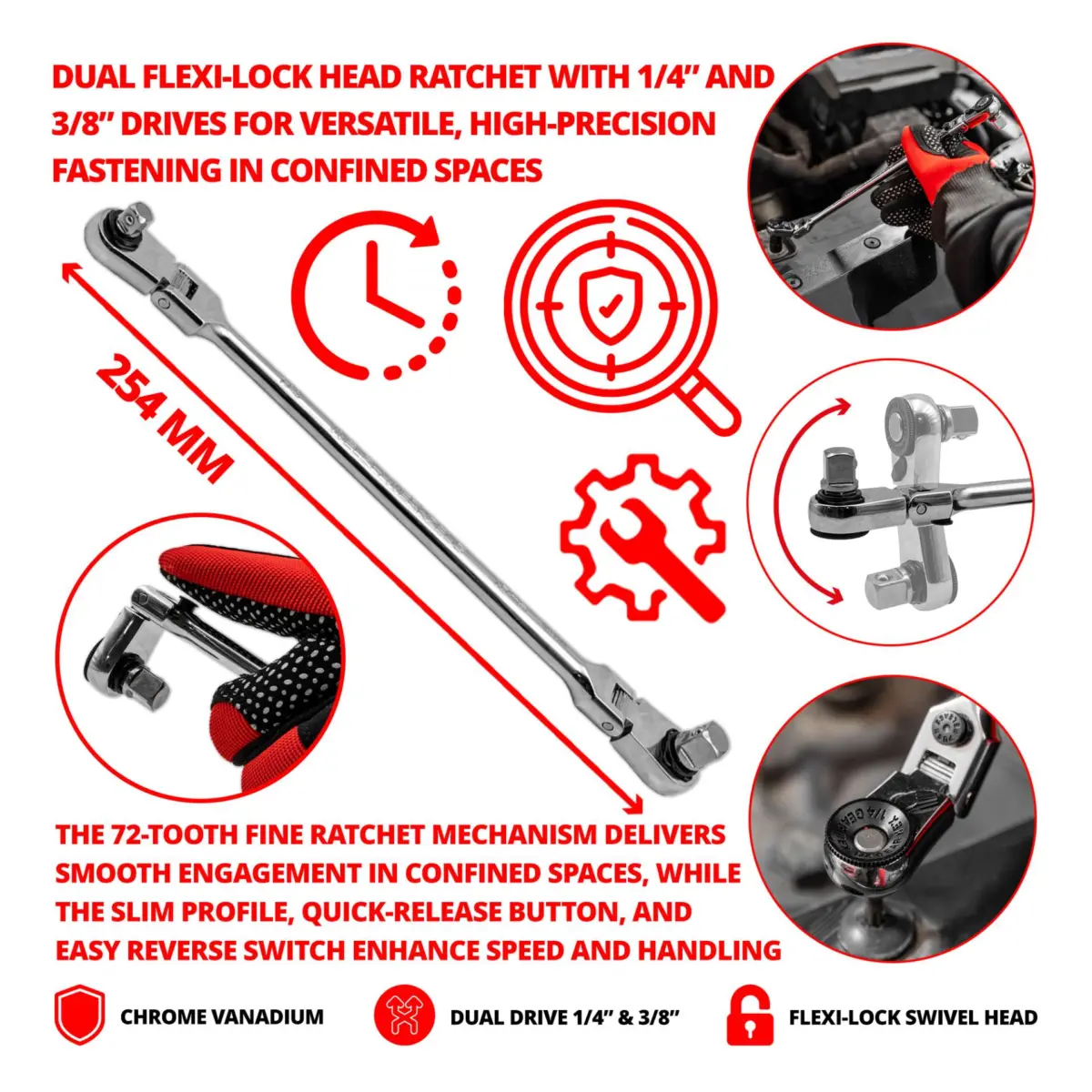 Dual Flexi-Lock Head 1/4" & 3/8" Ratchet - Image 3