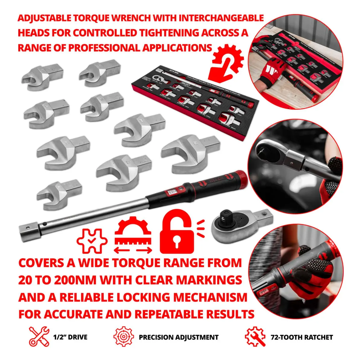 Torque Wrench ''Torq-Mate' 1/2''dr Interchangeable Head 11-Piece Set - Image 3