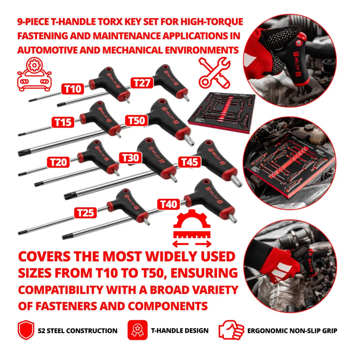 9-Piece T-Handle Torx Key Set T10-T50 S2-Steel - Image 3