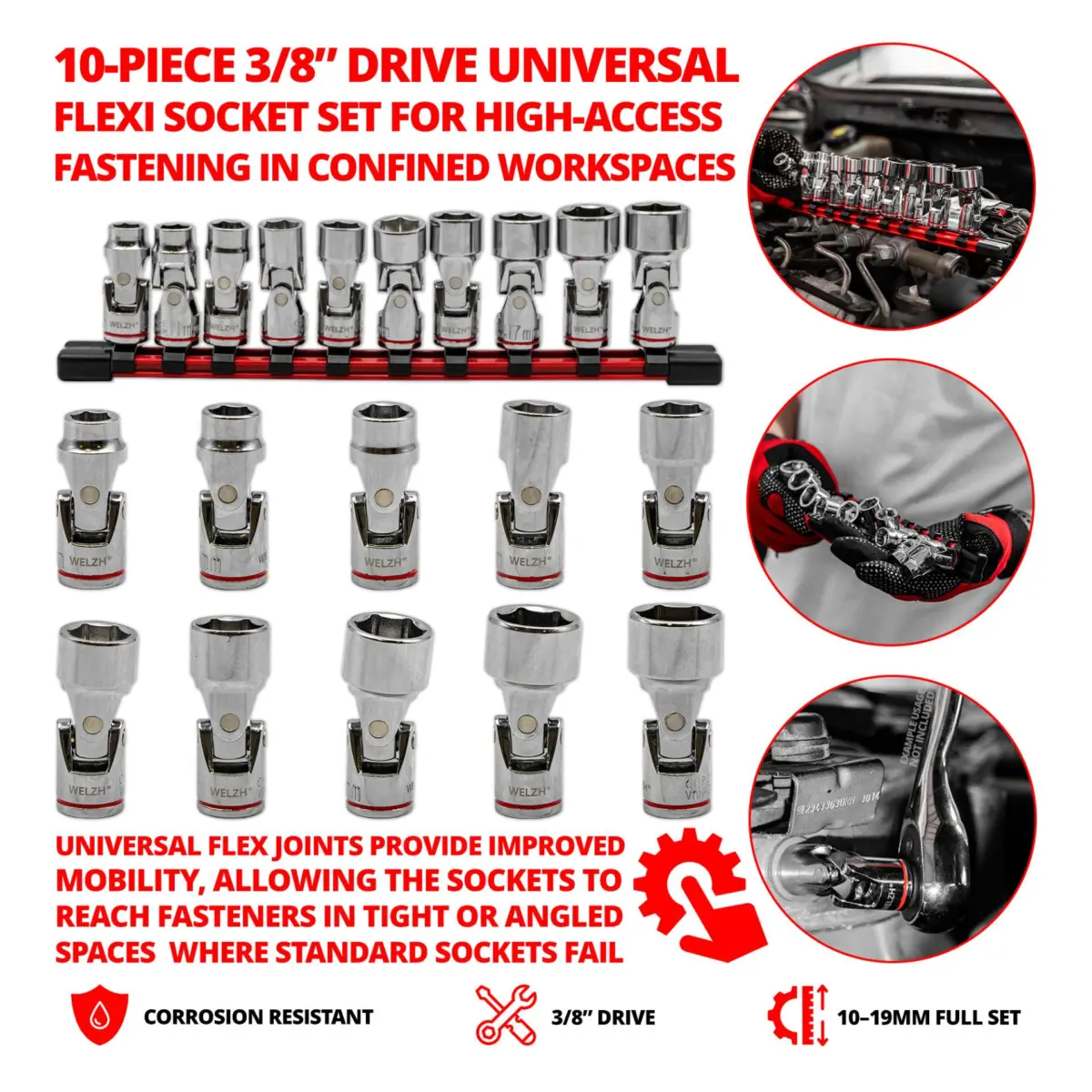 Socket Set,10-Piece 3/8"dr Universal Flexi Socket Set 10-19mm - Image 3