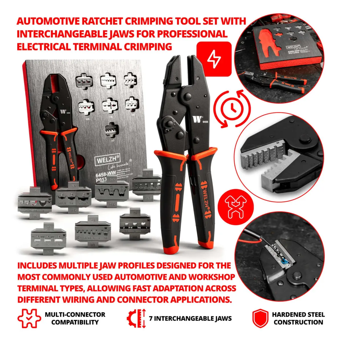 Automotive Ratchet Crimping Tool Set with 7-Jaws - Image 2