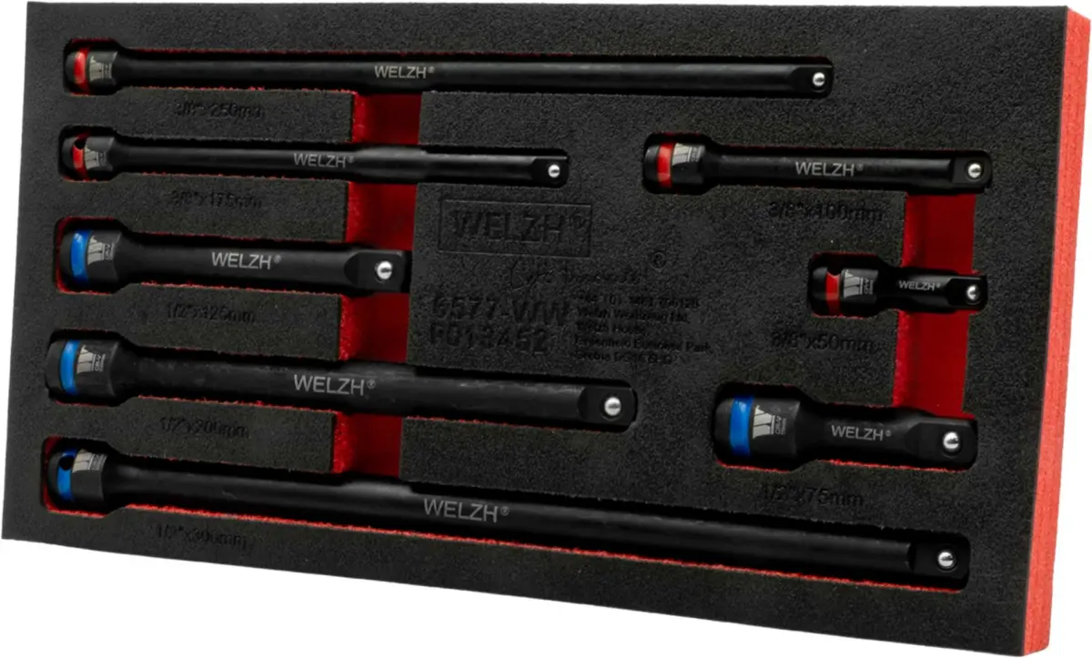 8-Piece 3/8" & 1/2" Drive Impact Extension Bar Set 50-300mm - Image 2