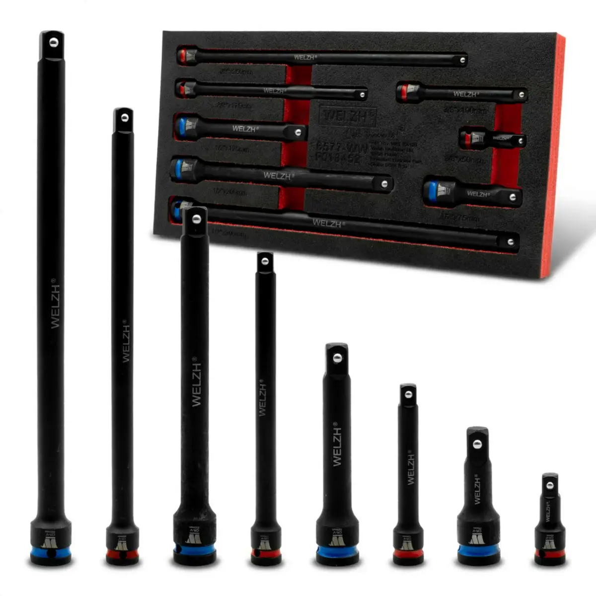 8-Piece 3/8" & 1/2" Drive Impact Extension Bar Set 50-300mm
