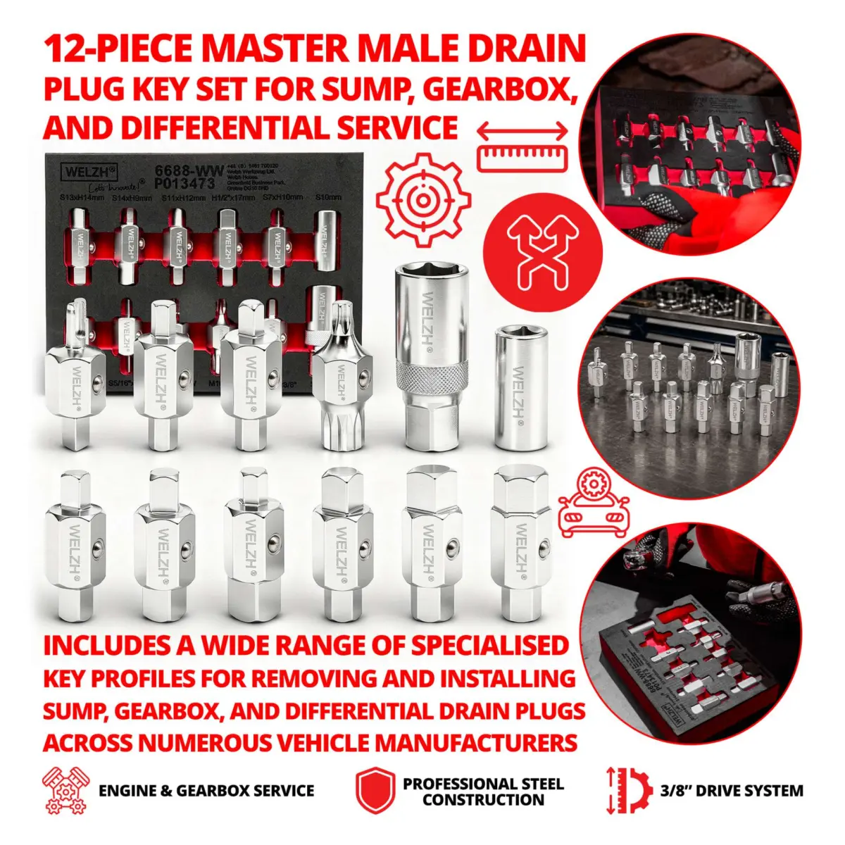 12-Piece Master Male Drain Plug Key Set - Image 3