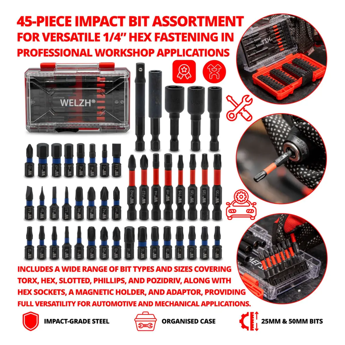 Impact Bit Assortment, 45-Piece 1/4" hex - Image 3