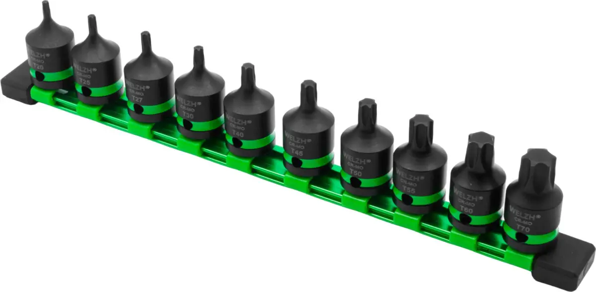 Impact Socket Bit Set, Stubby, 10-Piece, 1/2''dr Torx Set T20-T70