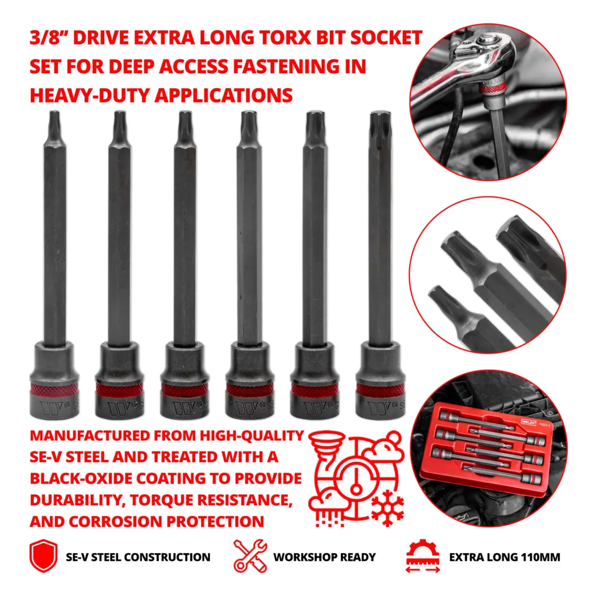 Bit Socket Set; 3/8dr Extra Long Torx Set 110mm T20-T45 - Image 3