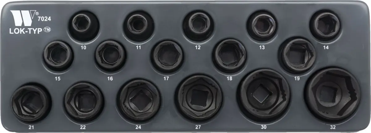 Socket Set: Shallow, Impact, 1/2''dr', Lok-Typ, 10-32 mm