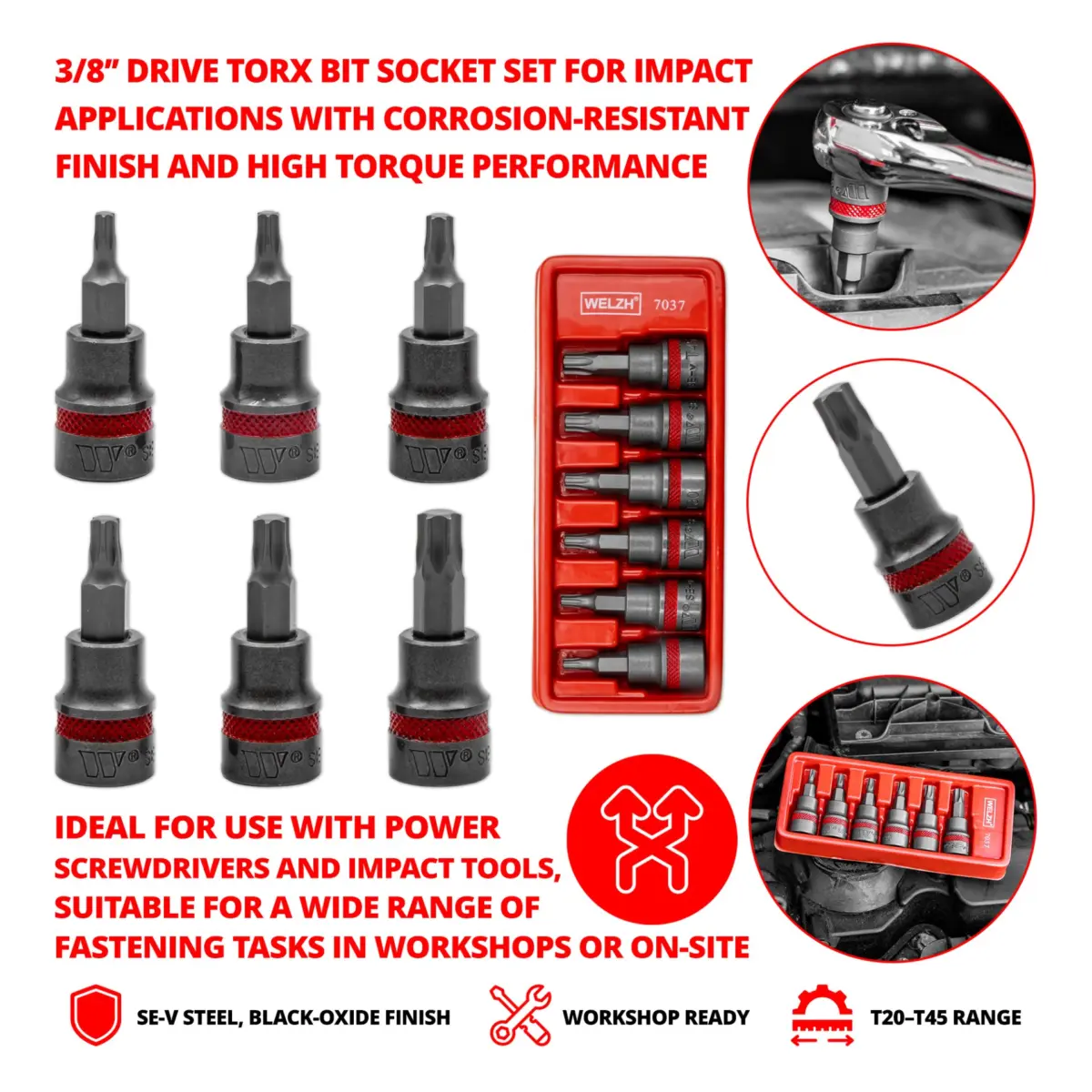 Bit Socket Set; 3/8''dr Torx Set 48mm T20-T45 - Image 3