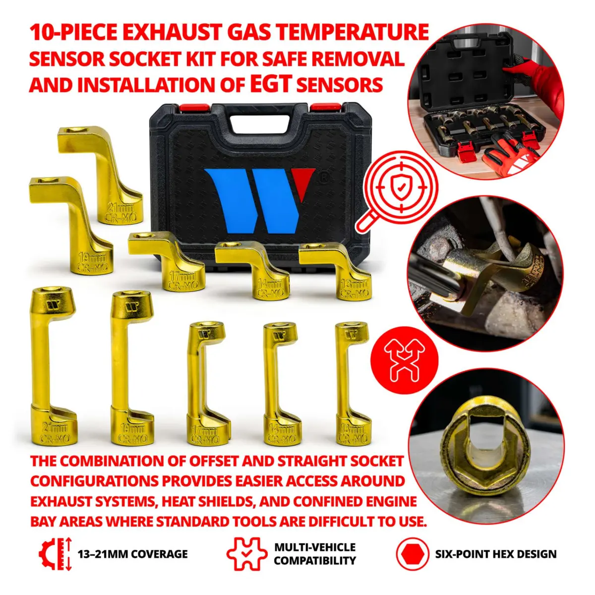 Master Exhaust Gas Temperature Sensor Sockets 10-Piece Kit; - Image 2