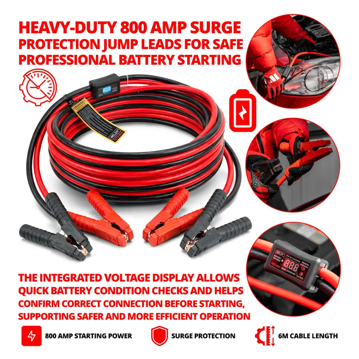 Surge Protection Jump Leads; Heavy Duty, 6m, 800 amp - Image 2