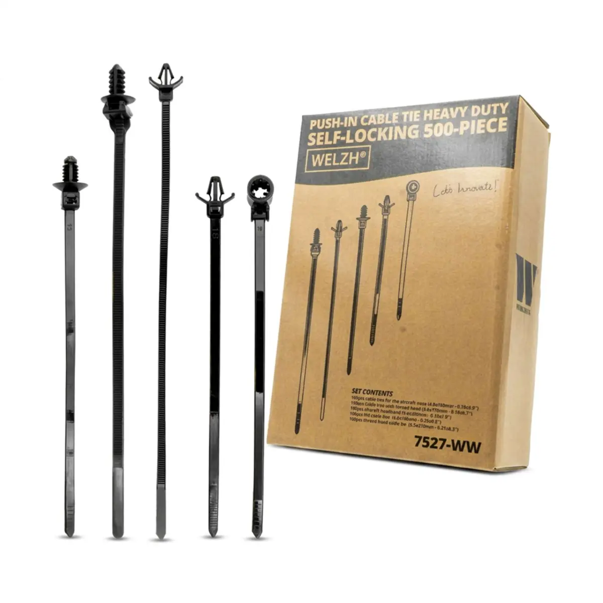 Push-In Cable Tie Heavy Duty Self-Locking 500-Piece