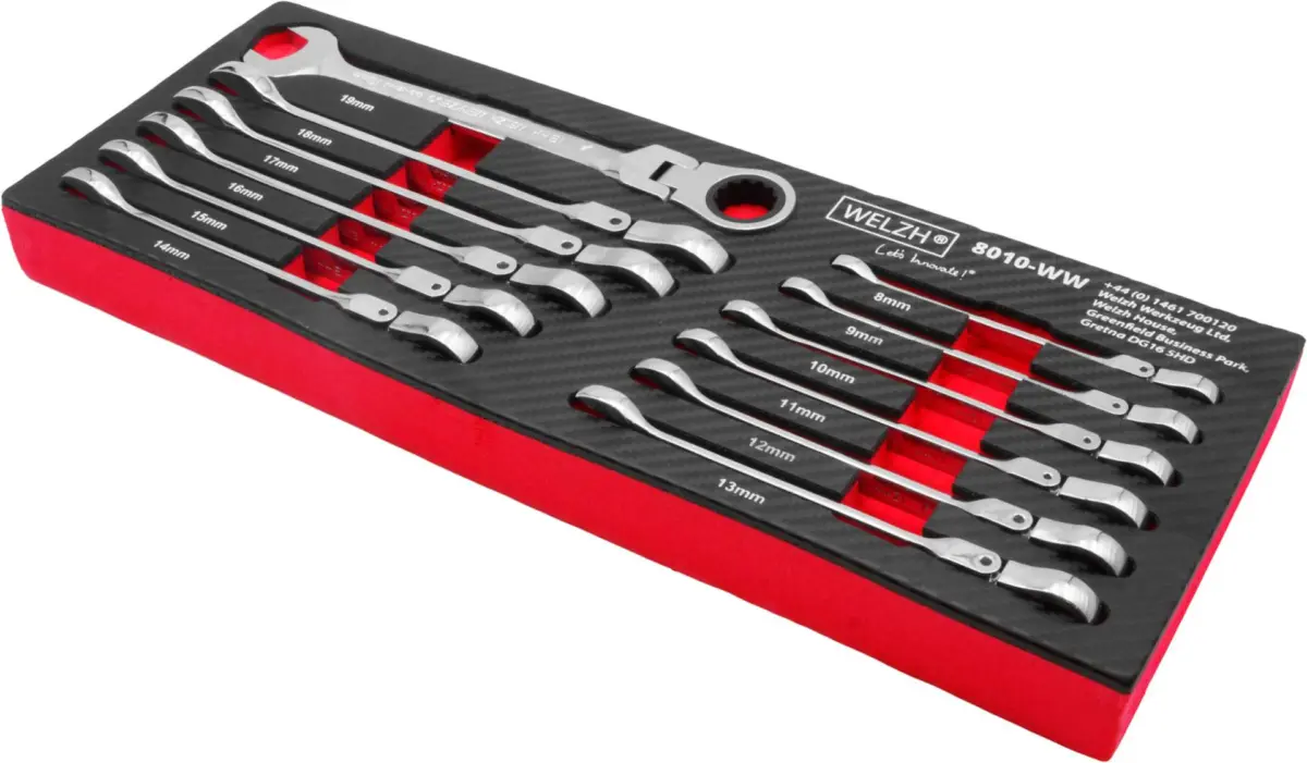 Ratchet Spanner Set; With Flexi-Head, 8-19 mm