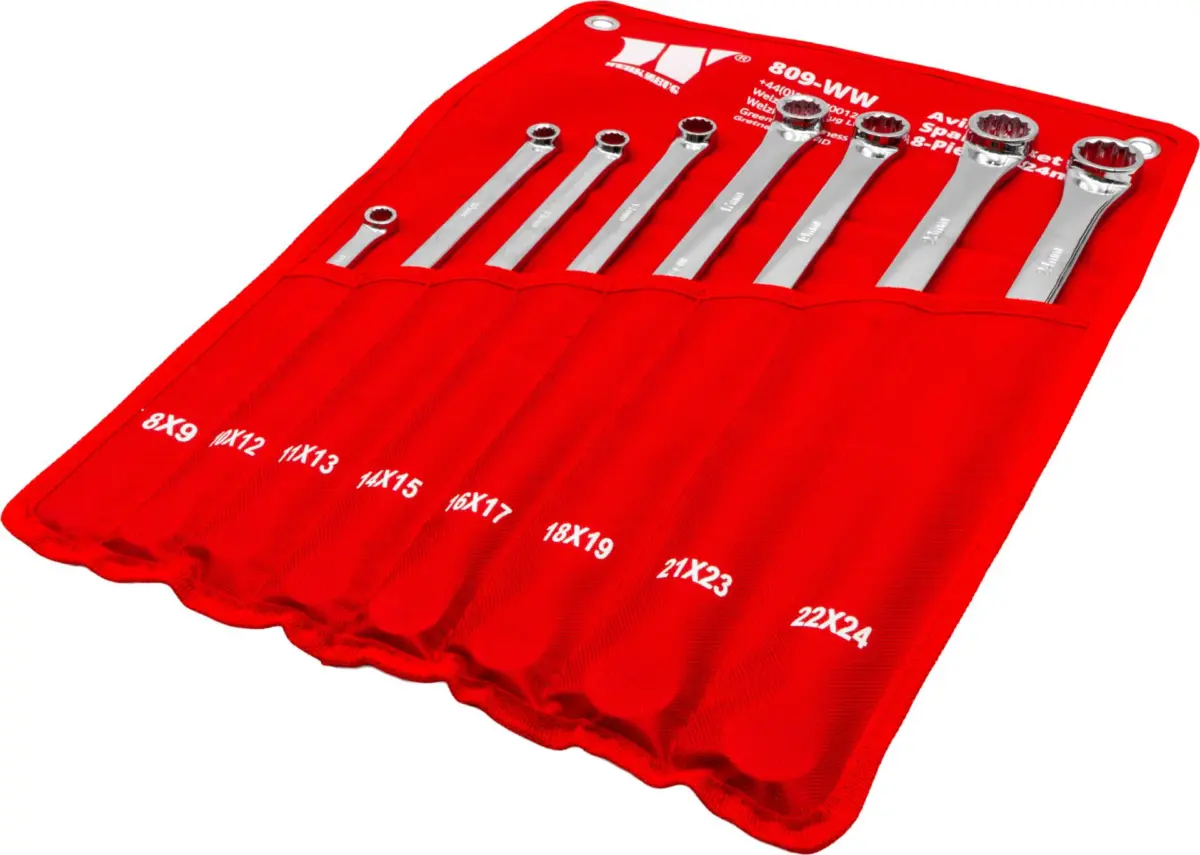 8-Piece Spanner Set; Aviation Type, Double Ring, 8-24 mm