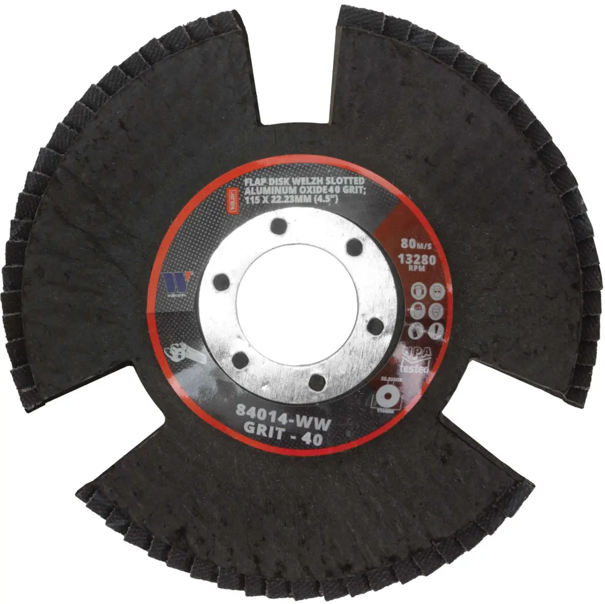 Flap Disk Welzh Slotted, Aluminum Oxide 40 Grit ;115 mm (20 per Box)