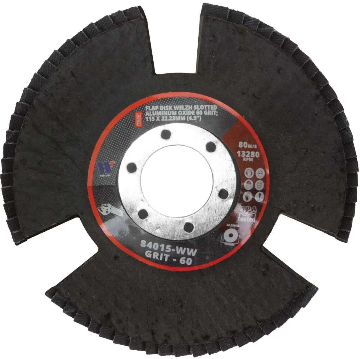 Flap Disk Welzh Slotted, Aluminum Oxide 60 Grit ;115 mm (20 per Box)