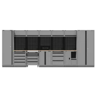 Superline PRO® Black Edition Storage System with Rubber Wood Worktop 4.92m [APMSBESTACK07W]