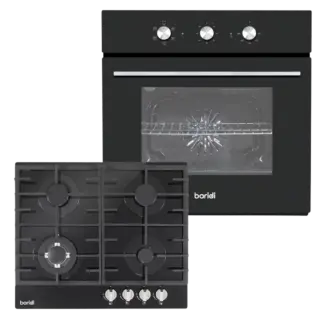 Baridi Integrated Fan-Assisted Oven with Timer & Black Glass Gas Hob Appliance Bundle – 60cm [DH448]