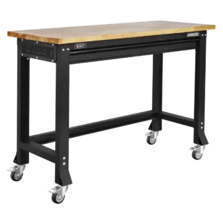 Superline PRO® Black Edition Heavy-Duty Steel Mobile Workbench with Wooden Worktop 1220mm [AP0619M]