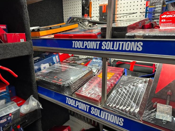 Tools on the shelves inside the ToolPoint van