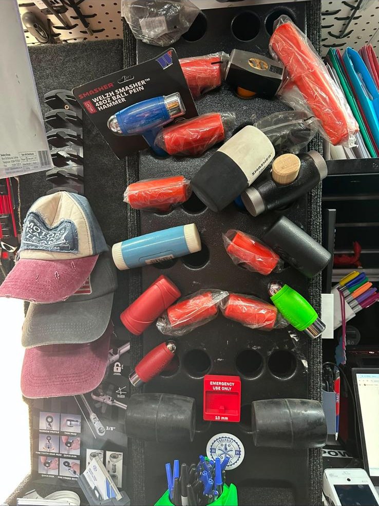 Tools on the shelves inside the ToolPoint van